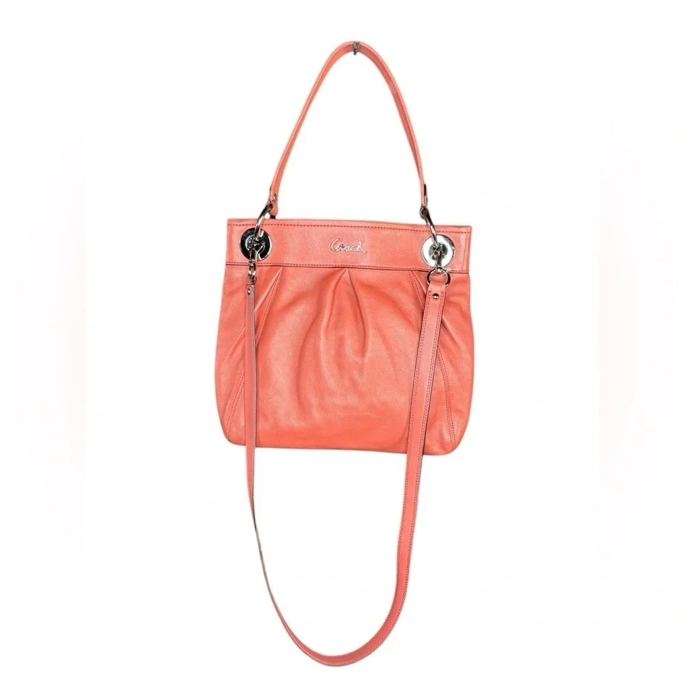 COACH women’s Coral salmon genuine leather crossbody purse NWOT silver hardware